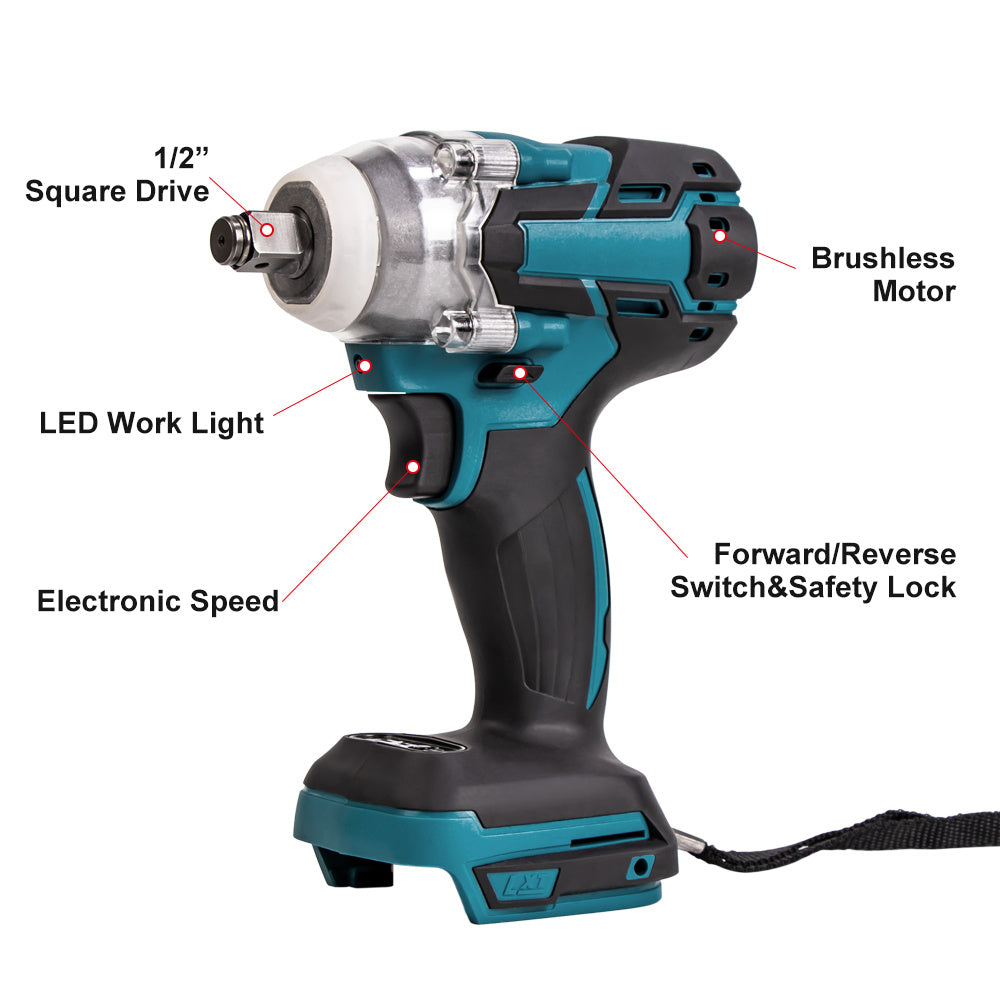 Cordless Impact Wrench 520Nm - Brushless Electric Power Tool Kit