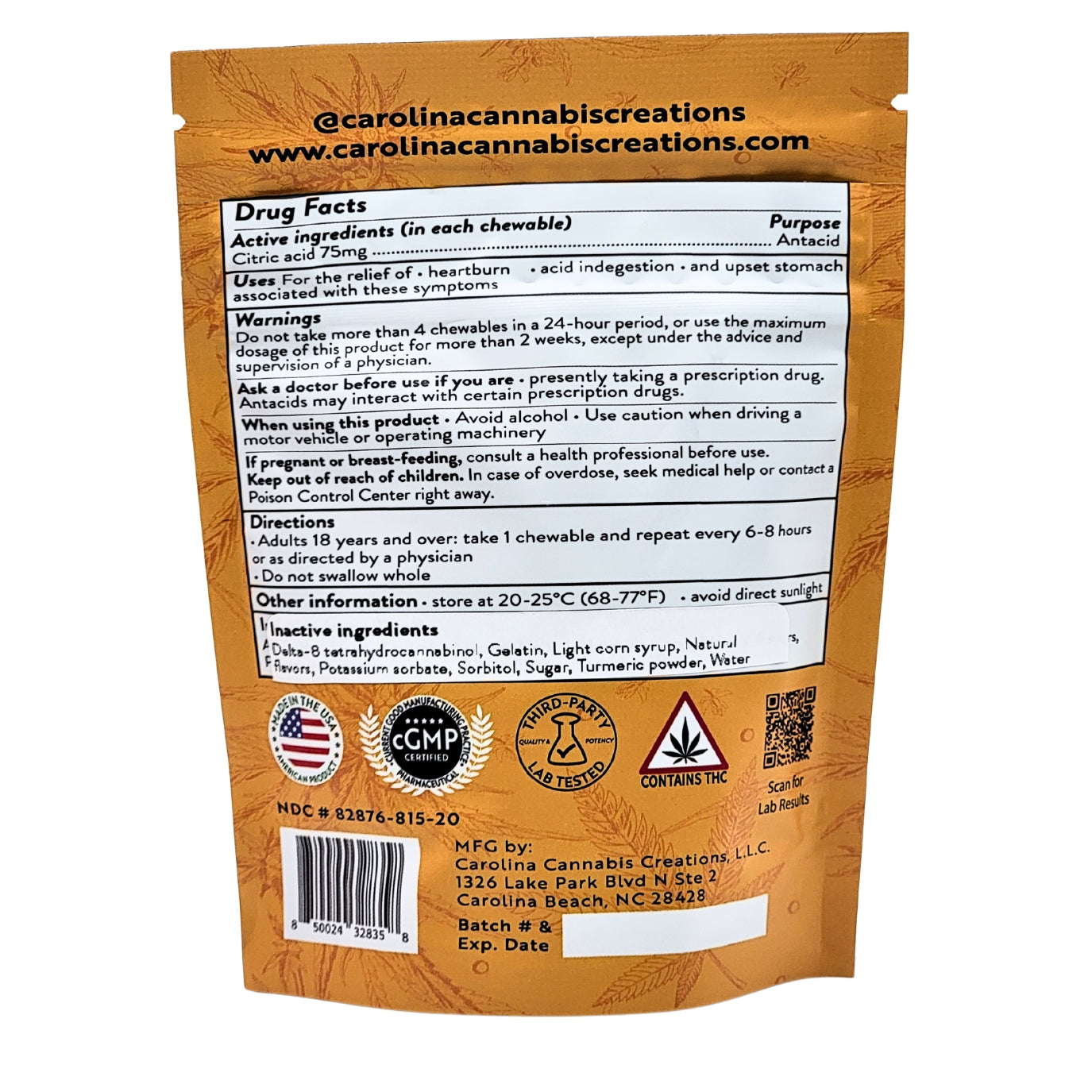 Soothe Chewables Delta 8 Orange 25mg - 20ct Bag 500mg Total | Carolina Cannabis Creations