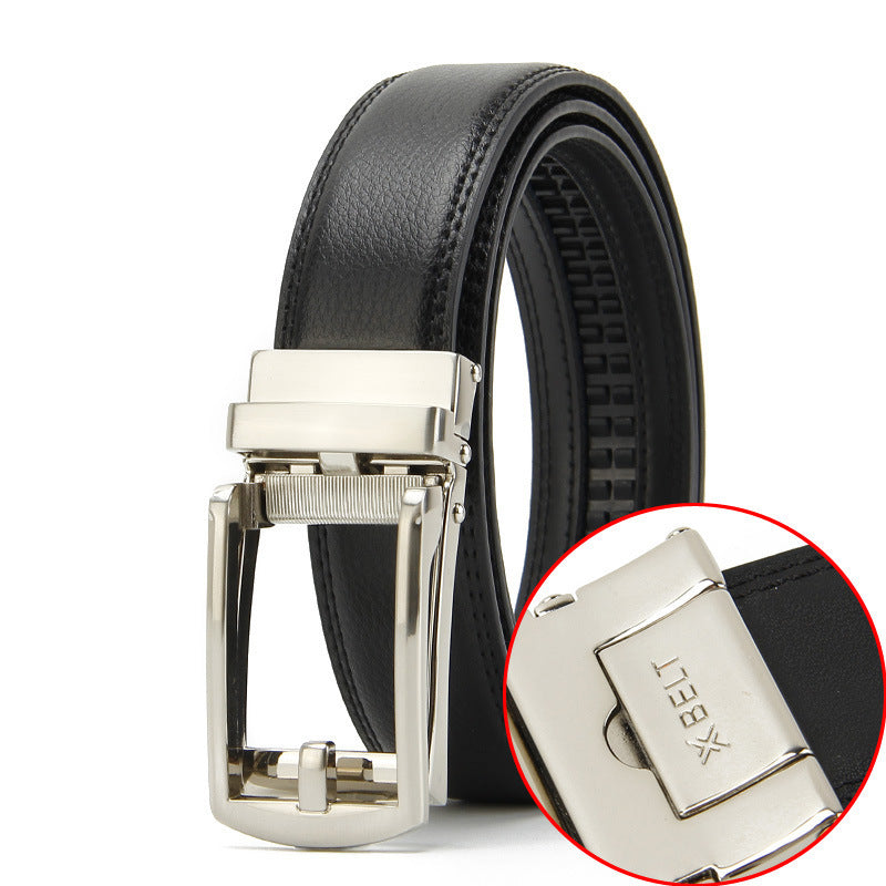 Men's Leather Belt - Two-Layer Cowhide Automatic Buckle Dress Belt (167g)
