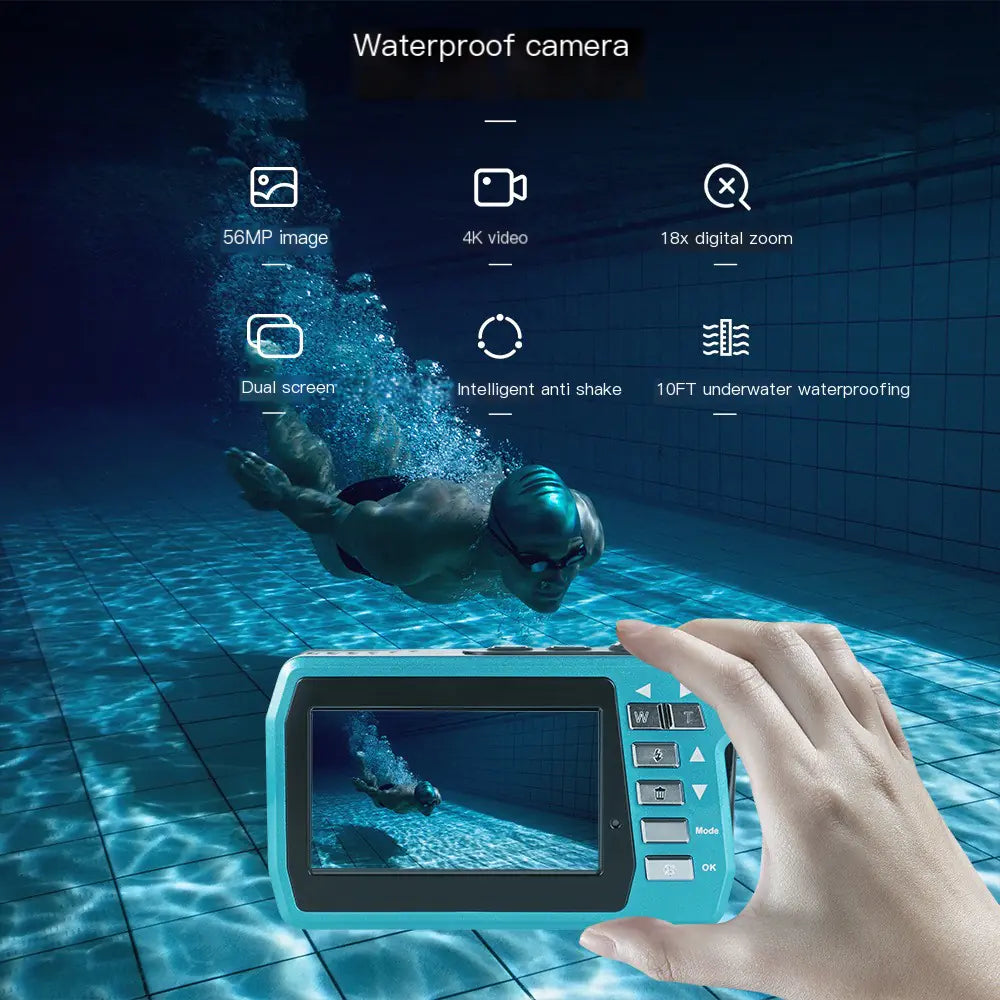 4K Digital Camera with Dual LCD Screens and Waterproof