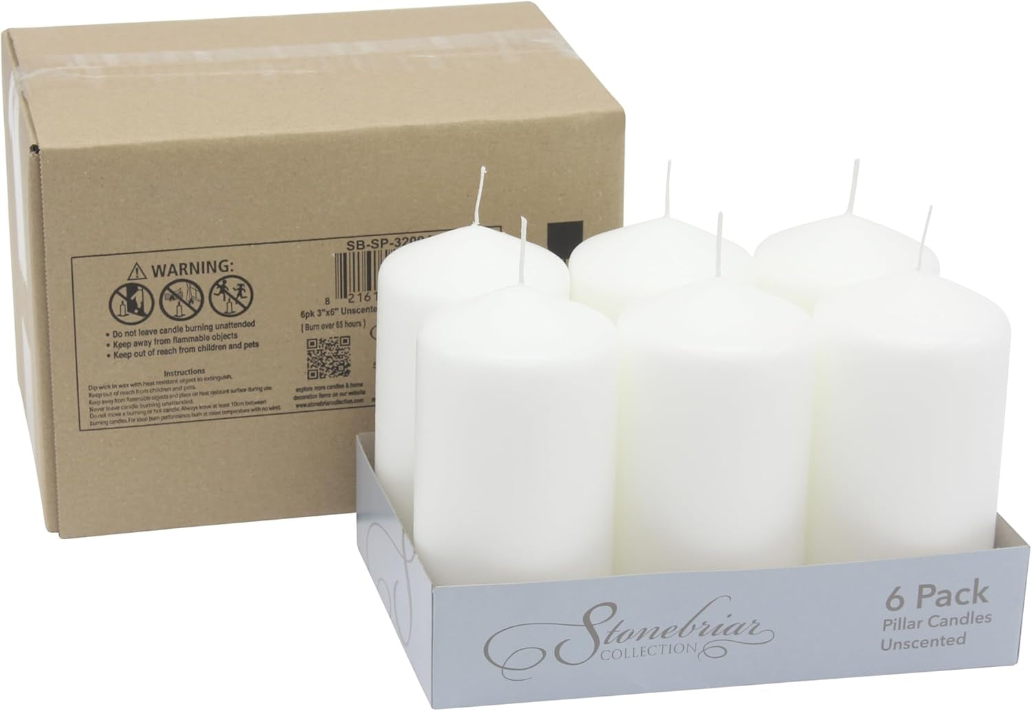 Unscented White Tall Pillar Candles, 65 Hour Burning Candle Pillars, Perfect for Decor, Weddings, Emergencies 3" X 6", 6 Count