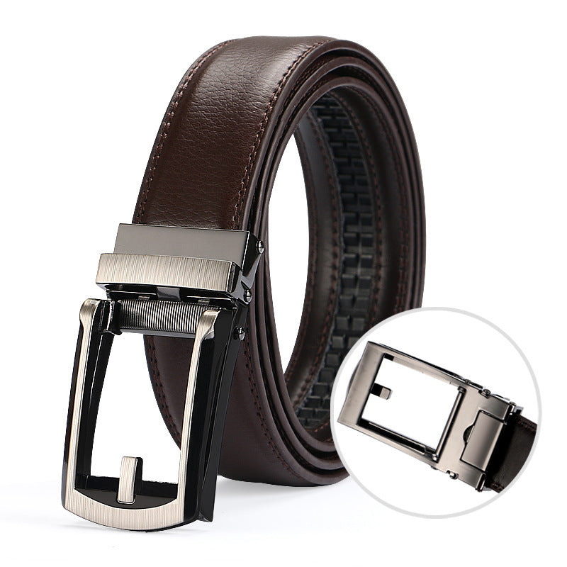 Men's Leather Belt - Two-Layer Cowhide Automatic Buckle Dress Belt (167g)