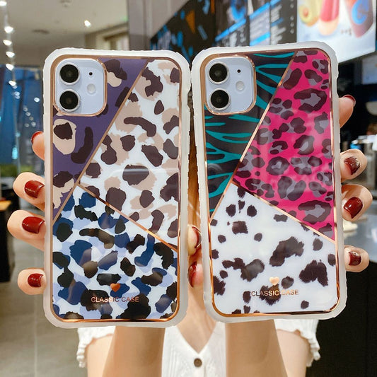 Leopard Print Phone Case with Electroplated Love Heart - Slim Waist Design