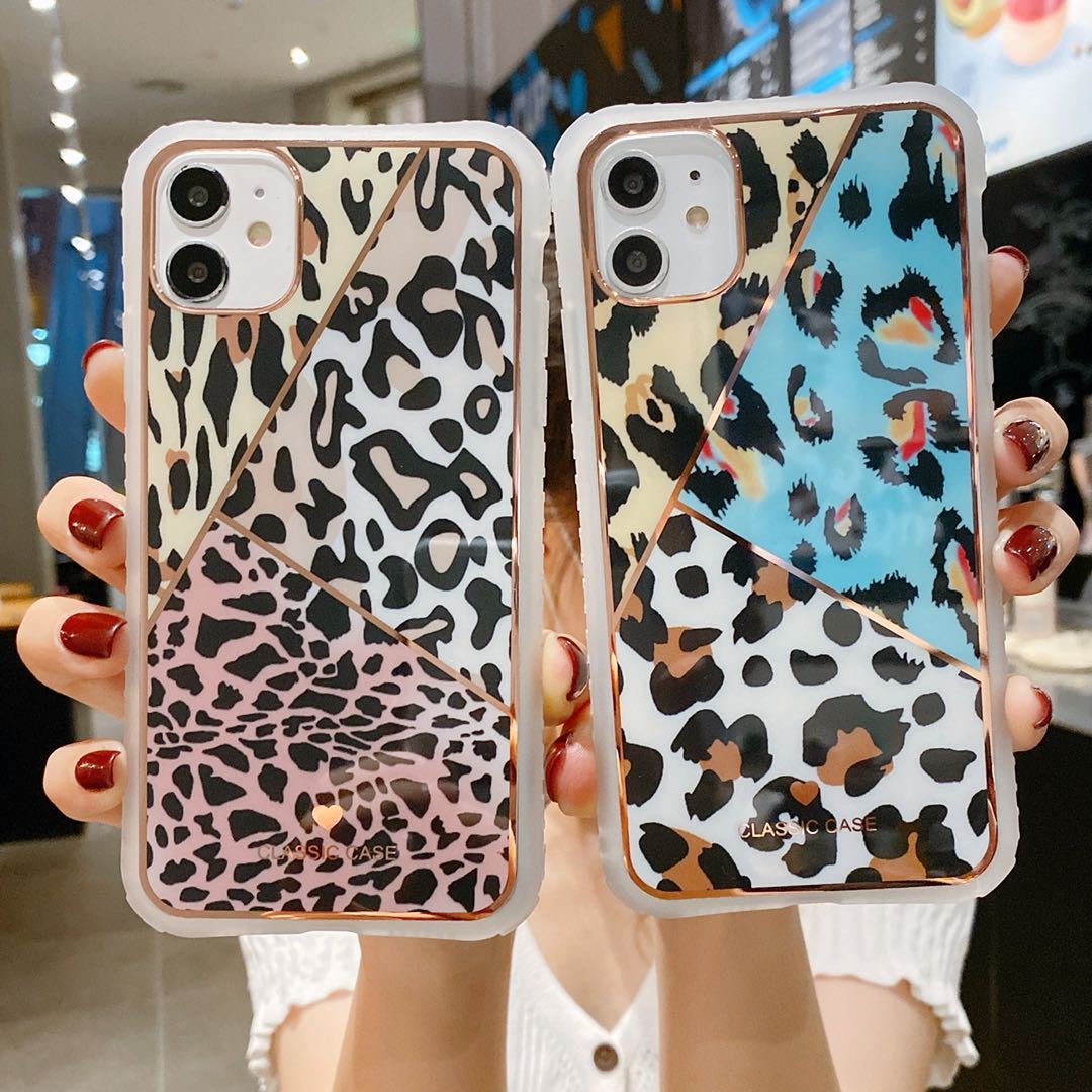 Leopard Print Phone Case with Electroplated Love Heart - Slim Waist Design