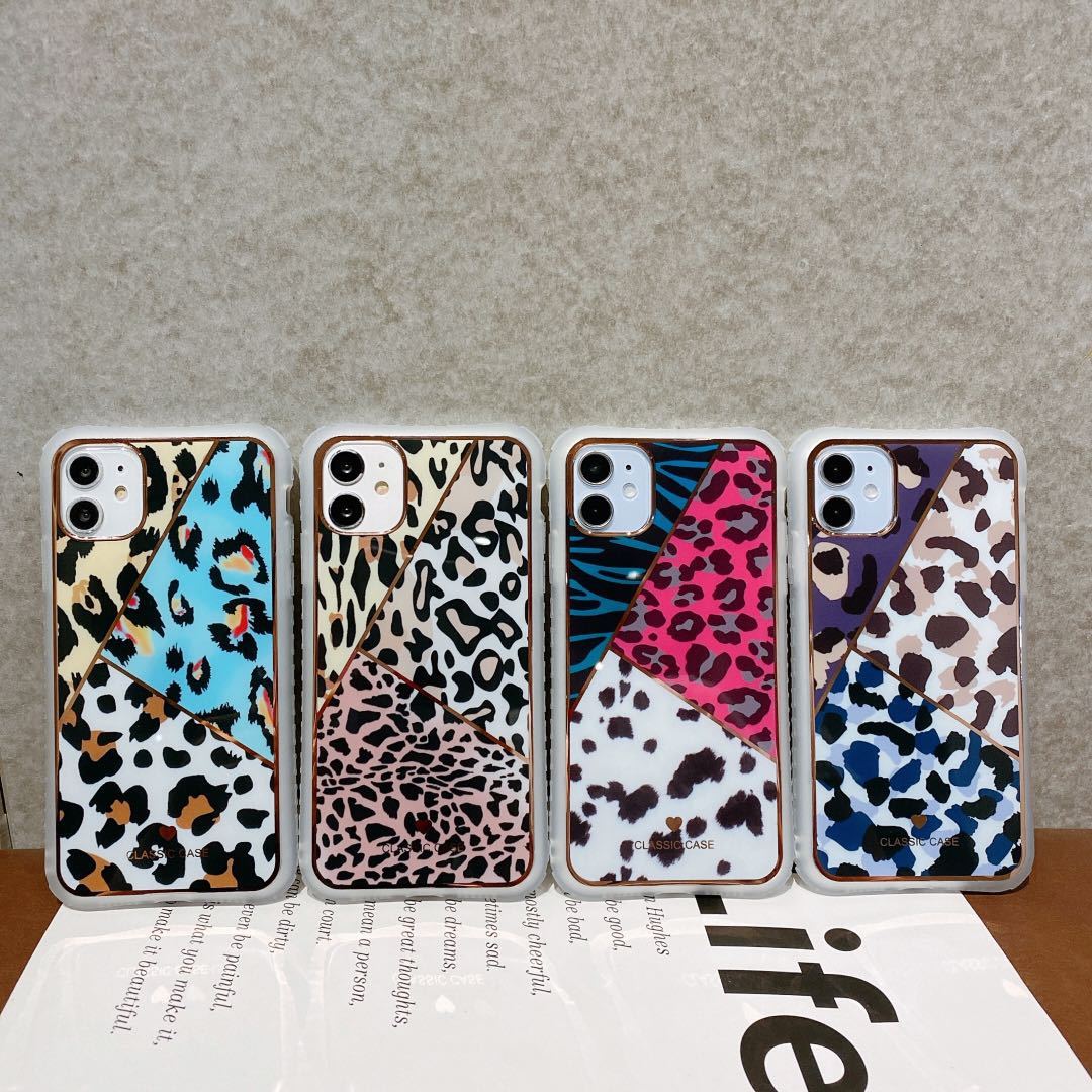Leopard Print Phone Case with Electroplated Love Heart - Slim Waist Design