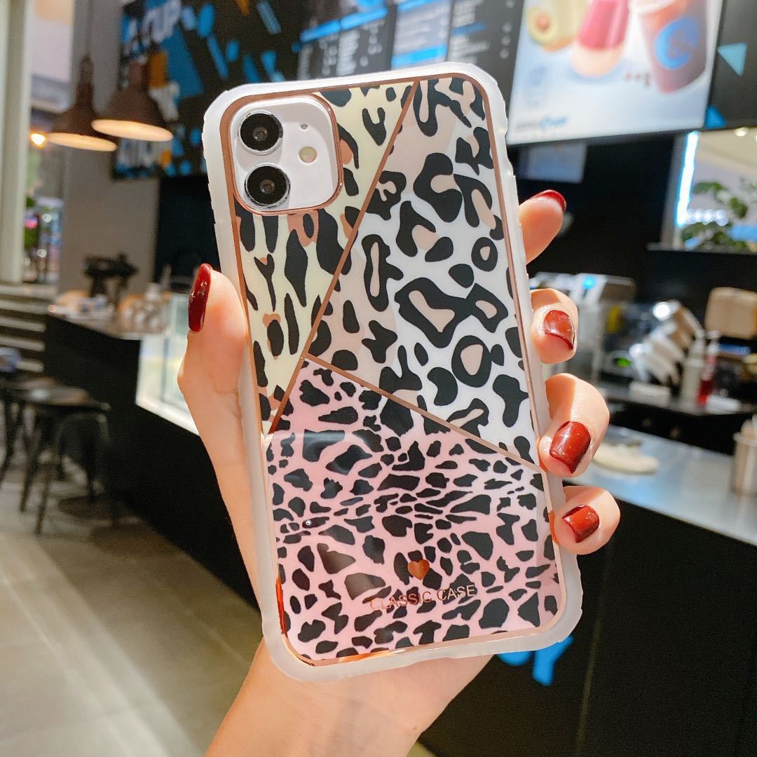 Leopard Print Phone Case with Electroplated Love Heart - Slim Waist Design