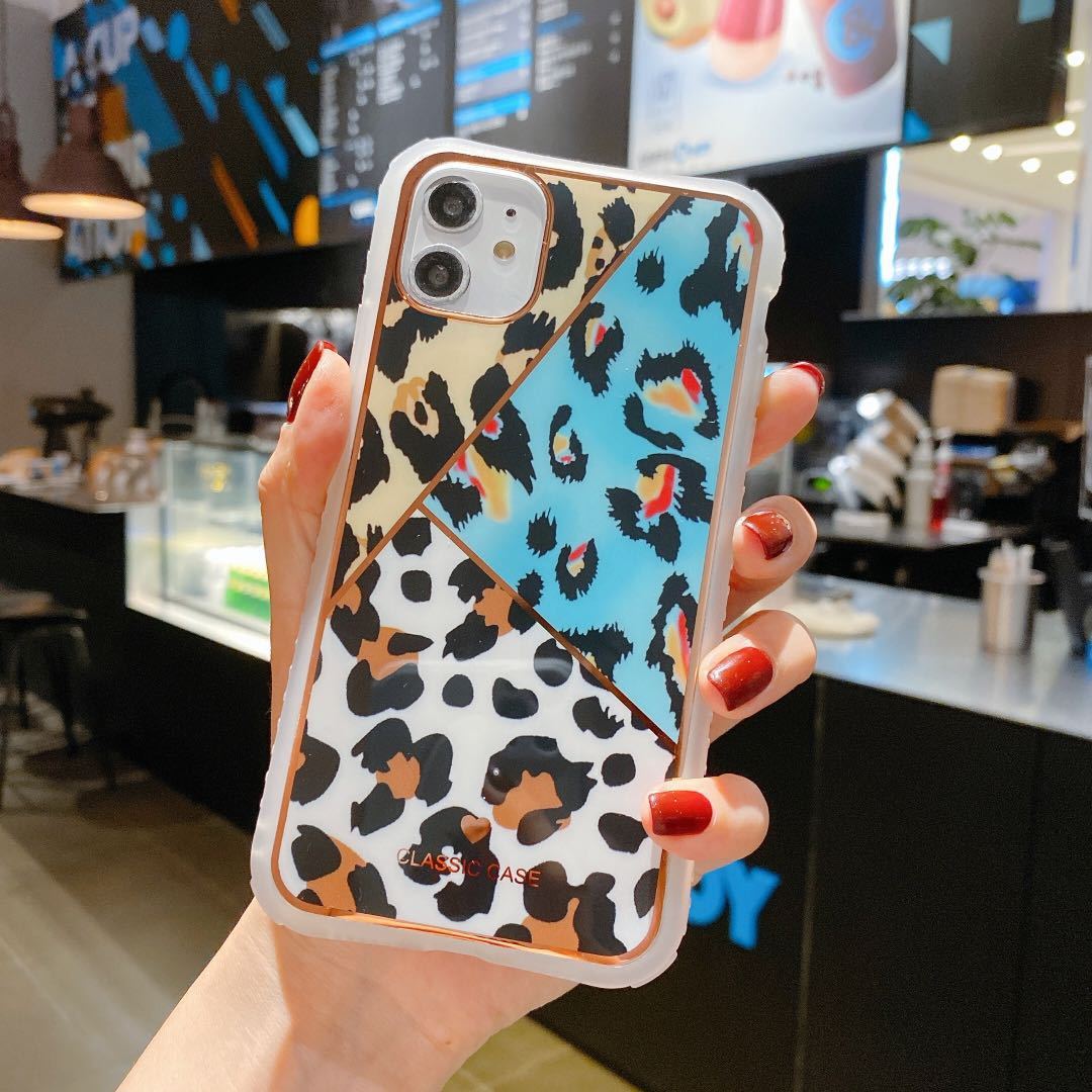 Leopard Print Phone Case with Electroplated Love Heart - Slim Waist Design