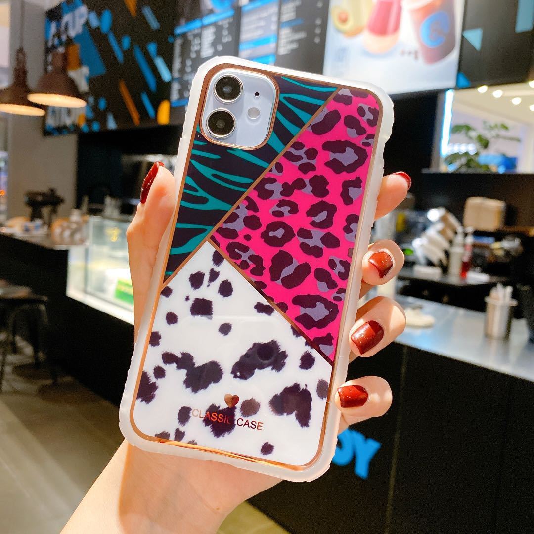 Leopard Print Phone Case with Electroplated Love Heart - Slim Waist Design