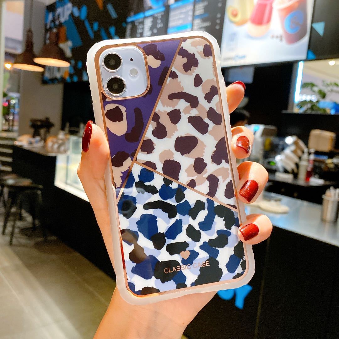 Leopard Print Phone Case with Electroplated Love Heart - Slim Waist Design