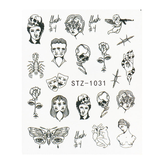 Retro Face Line Nail Stickers - Black Watermark Decals for French Manicure Art (10g)