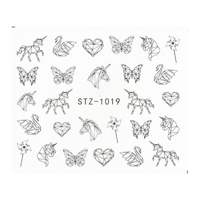 Retro Face Line Nail Stickers - Black Watermark Decals for French Manicure Art (10g)