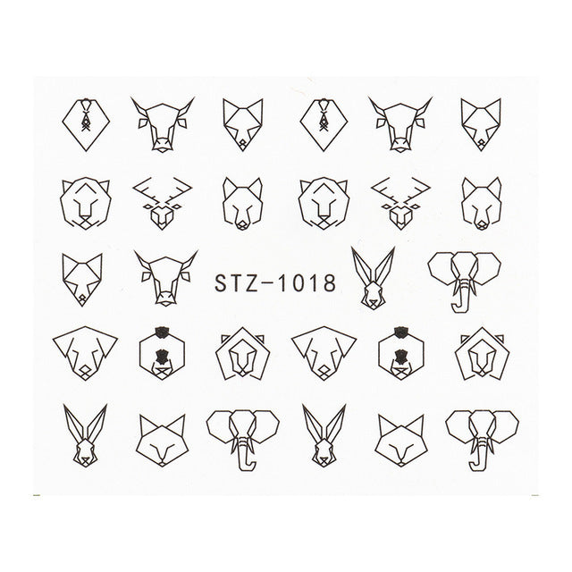 Retro Face Line Nail Stickers - Black Watermark Decals for French Manicure Art (10g)