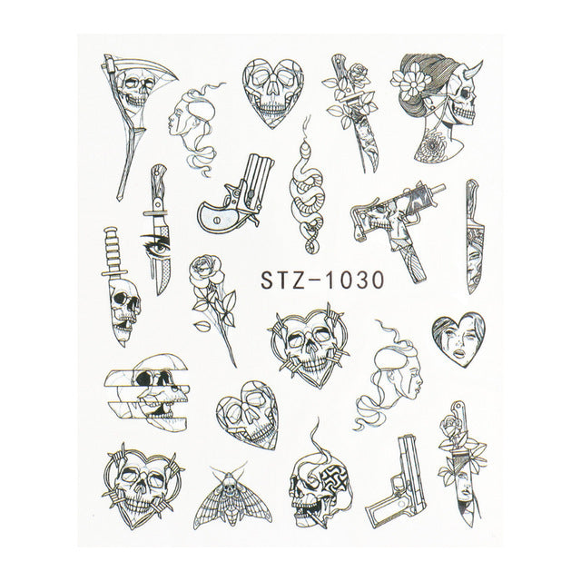 Retro Face Line Nail Stickers - Black Watermark Decals for French Manicure Art (10g)