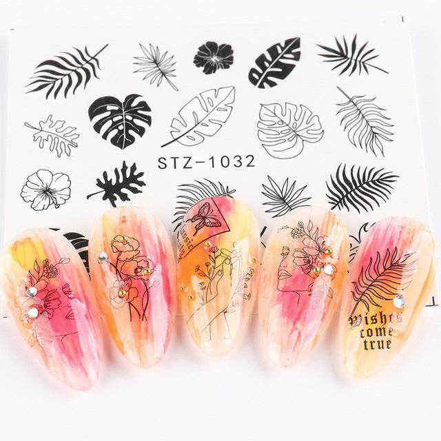 Retro Face Line Nail Stickers - Black Watermark Decals for French Manicure Art (10g)