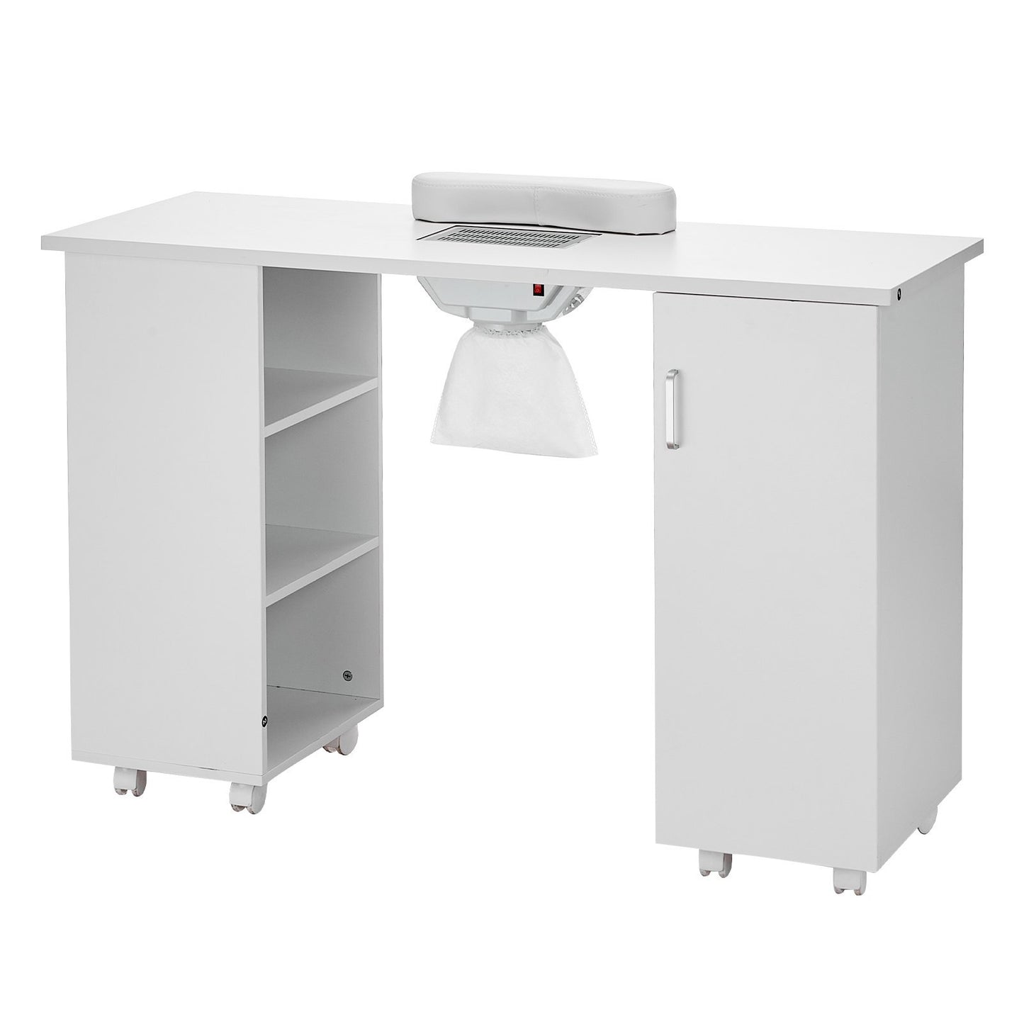 Professional Manicure Table with Electric Dust Collector - Mobile Nail Station with Wheels