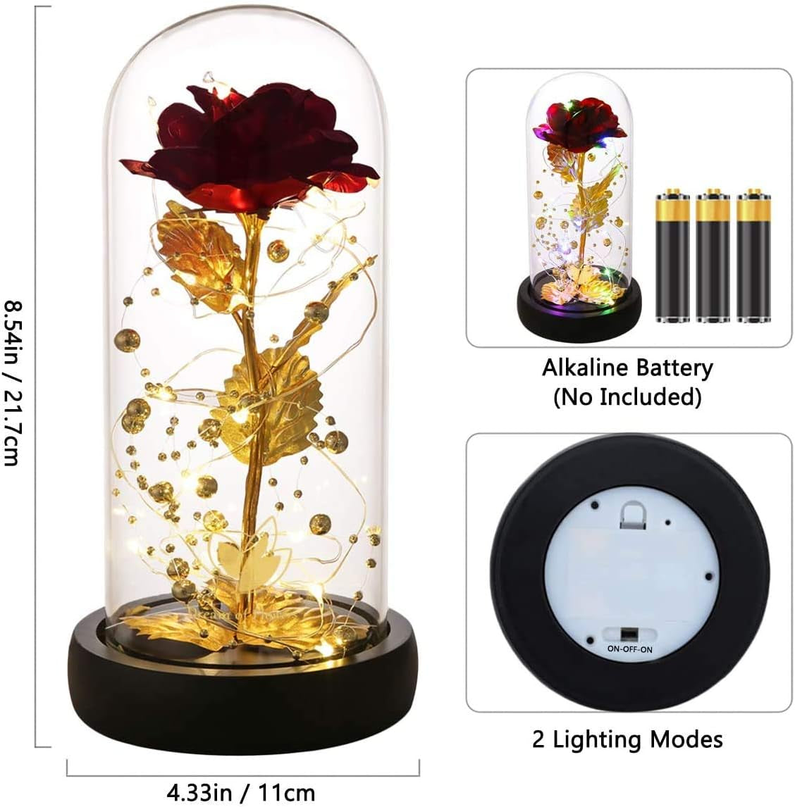 Beauty and the Beast Rose, Birthday Gifts for Women, Glass Dome Glowing Rose, Eternal Rose Blessing Christmas Flowers Gift for Mother,Grandmother,Wife, or Girlfriend