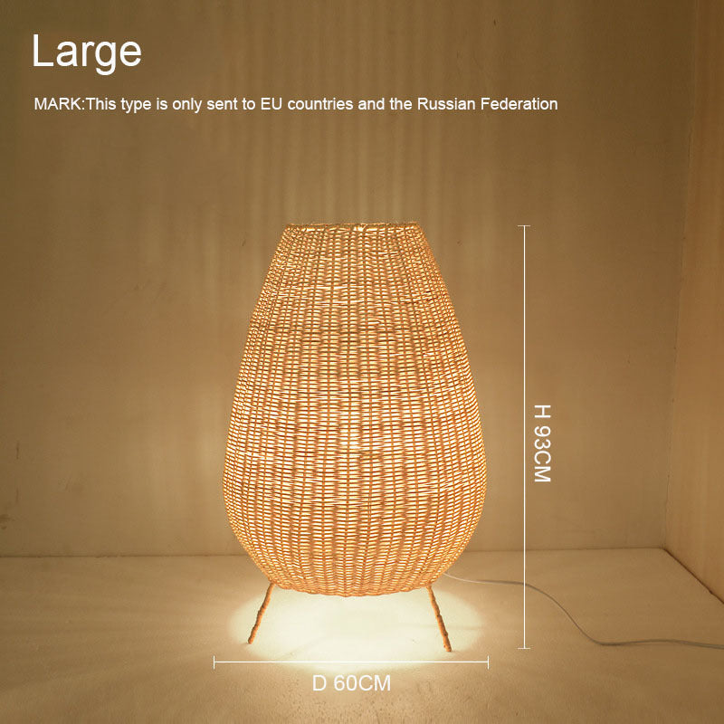 Japanese Rattan Floor Lamp - Handwoven Art Deco Lighting for Living Room & Bedroom
