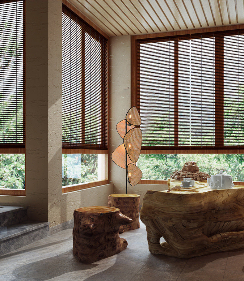 Japanese Bamboo Floor Lamp - Modern LED Standing Light for Living Room