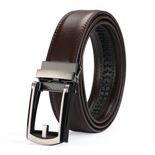 Men's Leather Belt - Two-Layer Cowhide Automatic Buckle Dress Belt (167g)