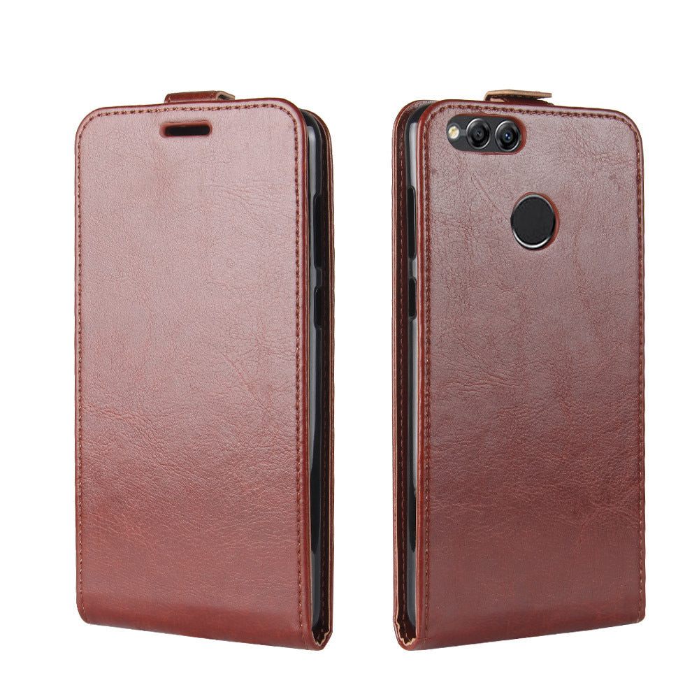 Honor 7X Leather Wallet Case with Card Holder - Premium Brown Flip Cover