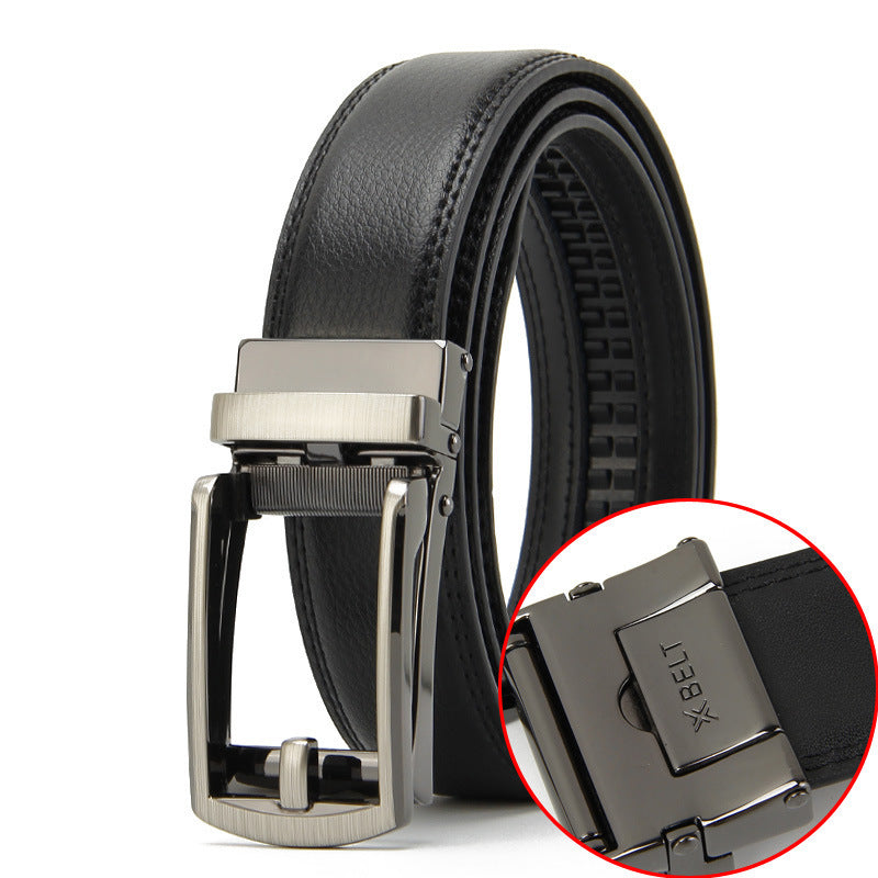 Men's Leather Belt - Two-Layer Cowhide Automatic Buckle Dress Belt (167g)