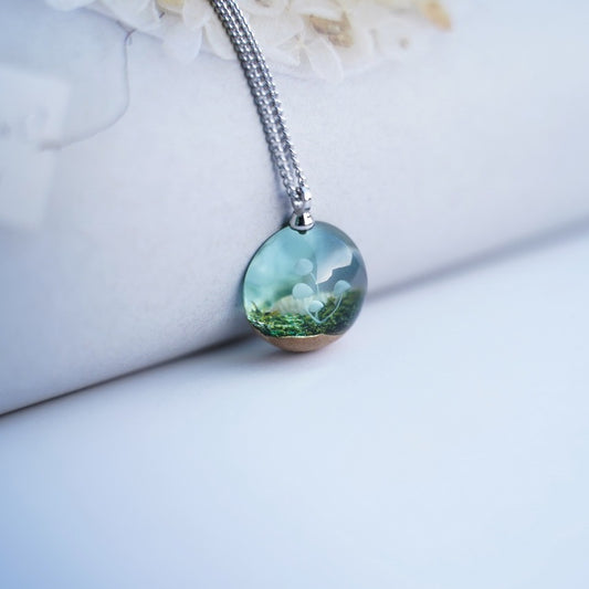 Mushroom Resin Pendant Necklace - Handcrafted Nature-Inspired Wood Log Jewelry