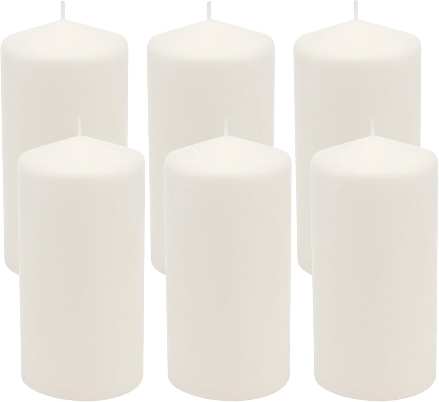 Unscented White Tall Pillar Candles, 65 Hour Burning Candle Pillars, Perfect for Decor, Weddings, Emergencies 3" X 6", 6 Count