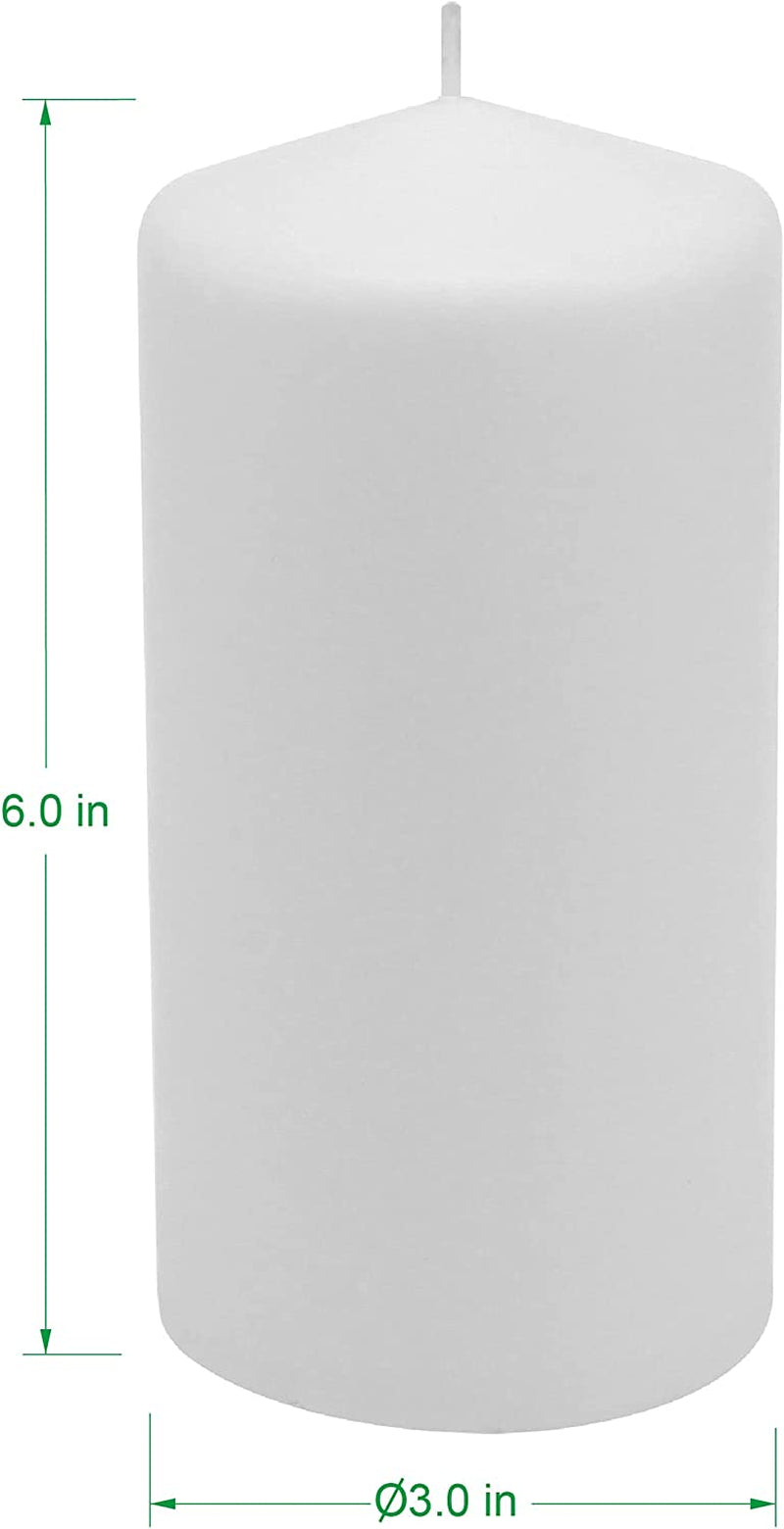 Unscented White Tall Pillar Candles, 65 Hour Burning Candle Pillars, Perfect for Decor, Weddings, Emergencies 3" X 6", 6 Count
