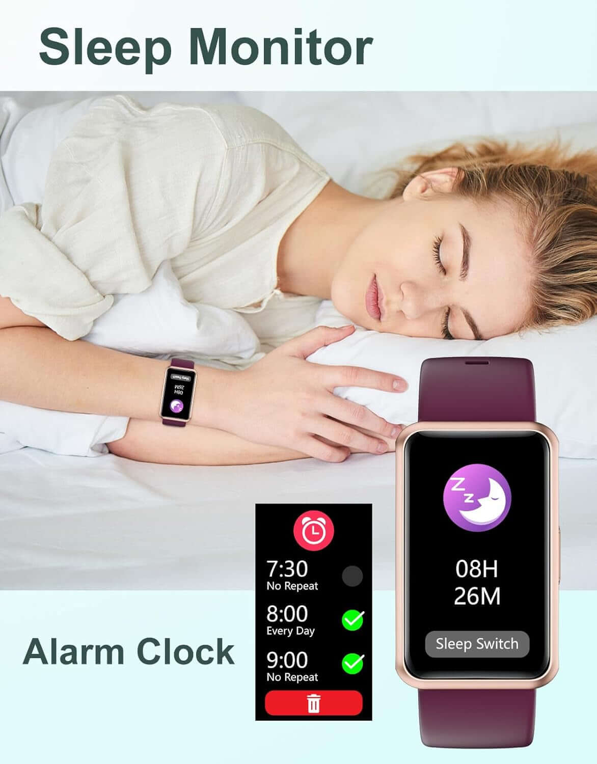 Fitness Tracker No Bluetooth No APP No Phone Needed, Fitness Watch for Men Women Parents IP68 Waterproof with Full Touch Screen Steps Calories Counter Sleep Tracker Alarm Clocks (Purple)