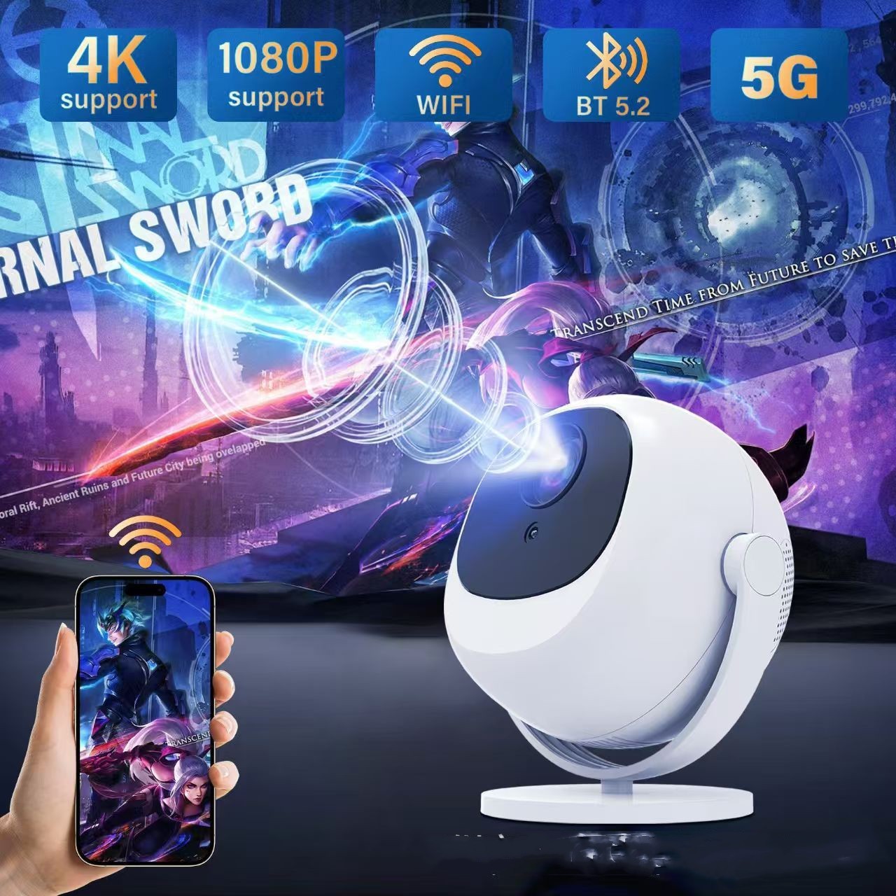 Smart Projector Android 11 Electric Focus Bluetooth 5G Dual-frequency HD