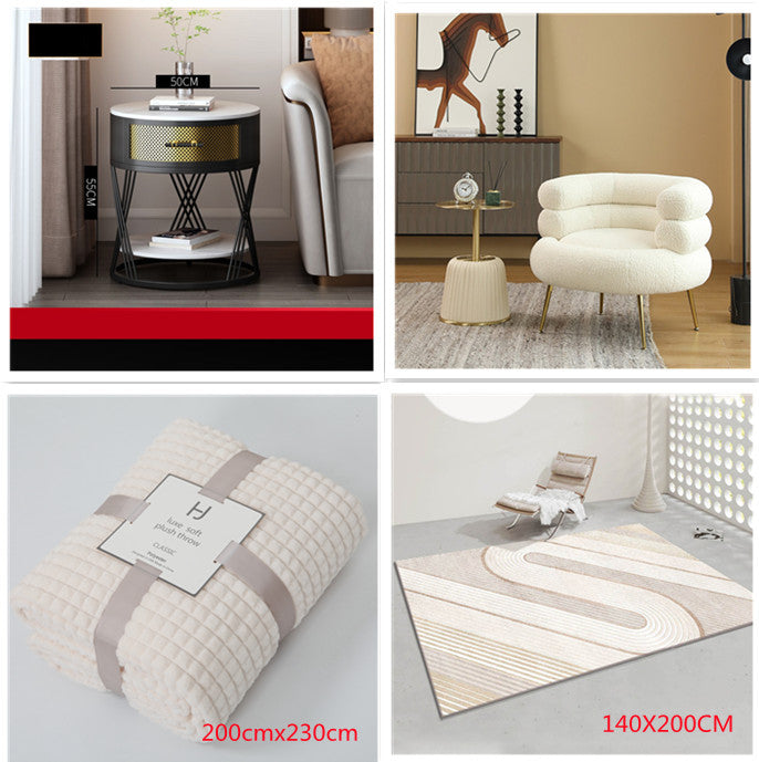 Nordic Round Coffee Table - Italian Slate Metal Side Table with Storage