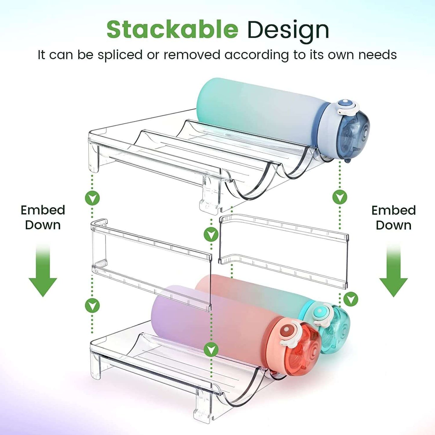 Water Bottle Organizer for Cabinet, Water Bottle Storage Organizer, 2 Packs Water Bottle Storage Rack, Water Bottle Holder for Cabinet, Stackable Water Bottle Storage Rack