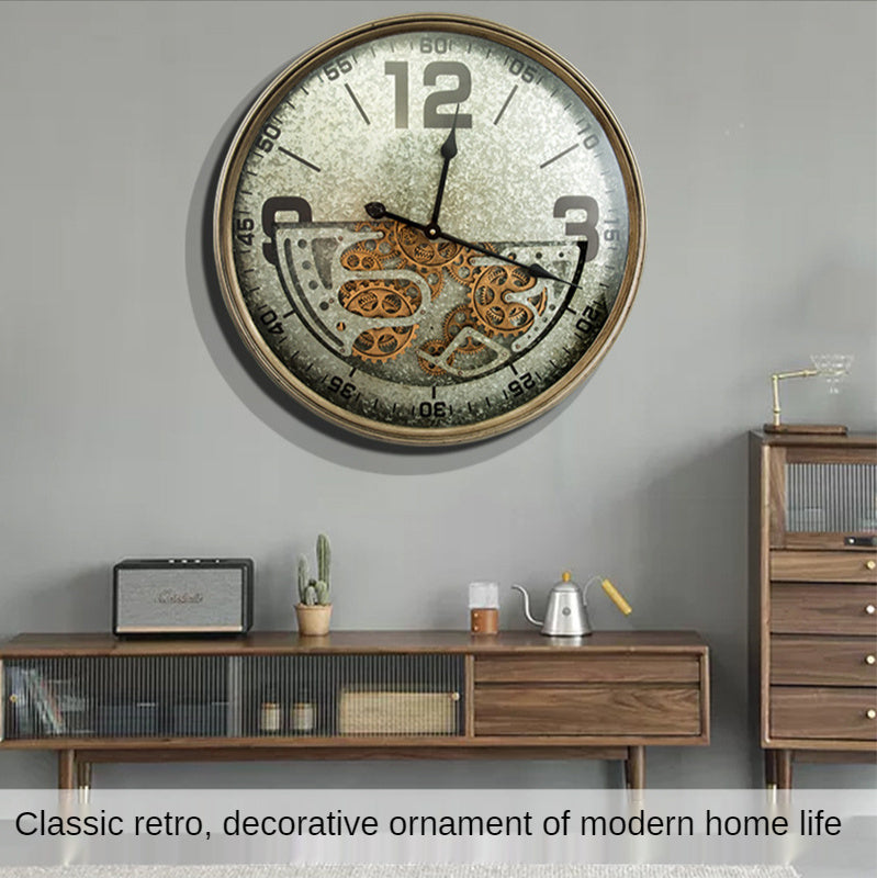 Metal Gear Wall Clock 59cm - Creative American Style Round Clock | Industrial Decor