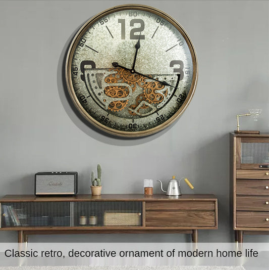 Metal Gear Wall Clock 59cm - Creative American Style Round Clock | Industrial Decor