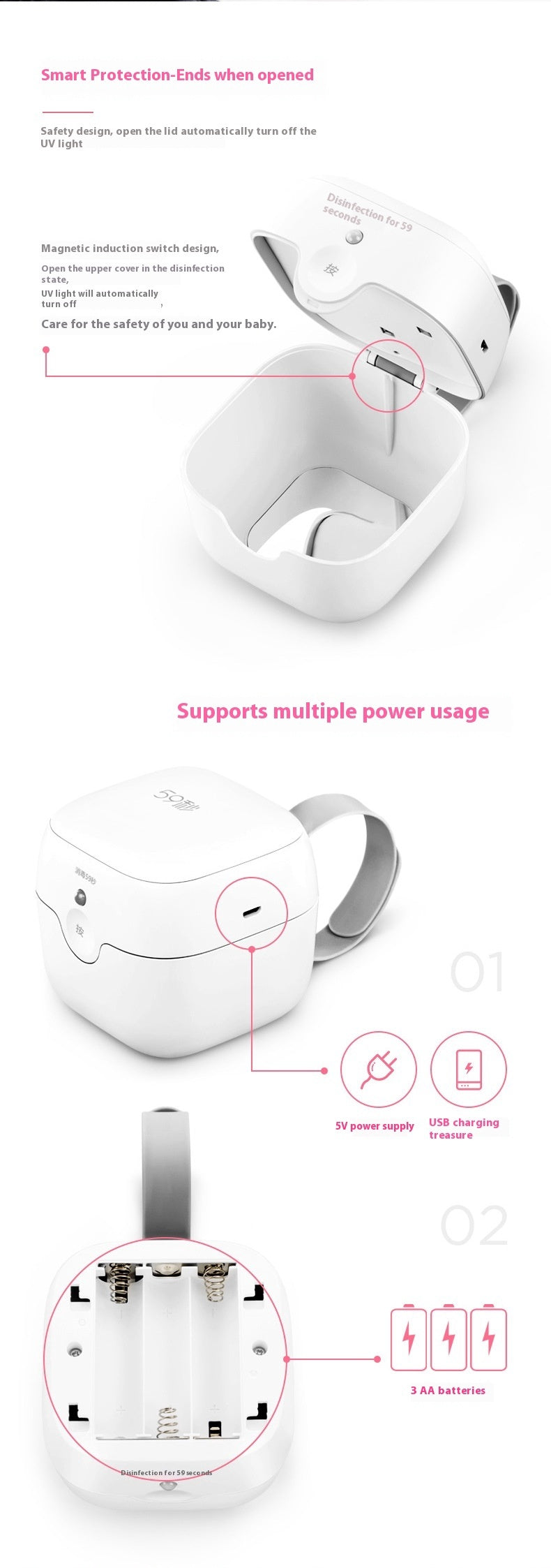 59 Seconds LED UV Mini Disinfection Box Pacifier Sterilizer