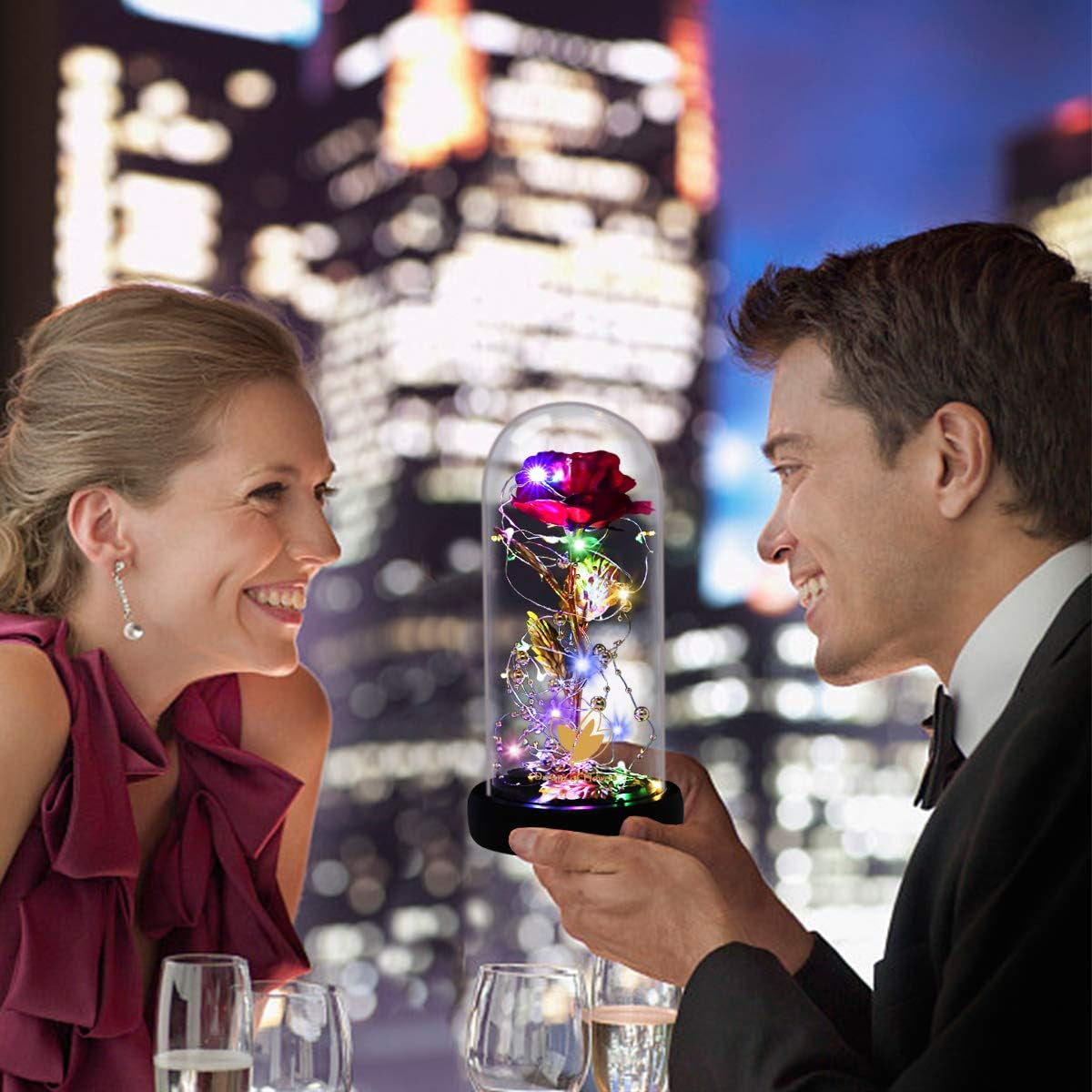 Beauty and the Beast Rose, Birthday Gifts for Women, Glass Dome Glowing Rose, Eternal Rose Blessing Christmas Flowers Gift for Mother,Grandmother,Wife, or Girlfriend