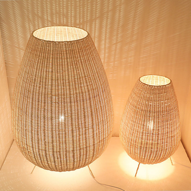 Japanese Rattan Floor Lamp - Handwoven Art Deco Lighting for Living Room & Bedroom