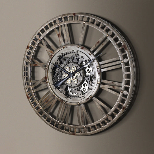 Vintage Industrial Gear Clock - Metal Steampunk Wall Decor for Living Room