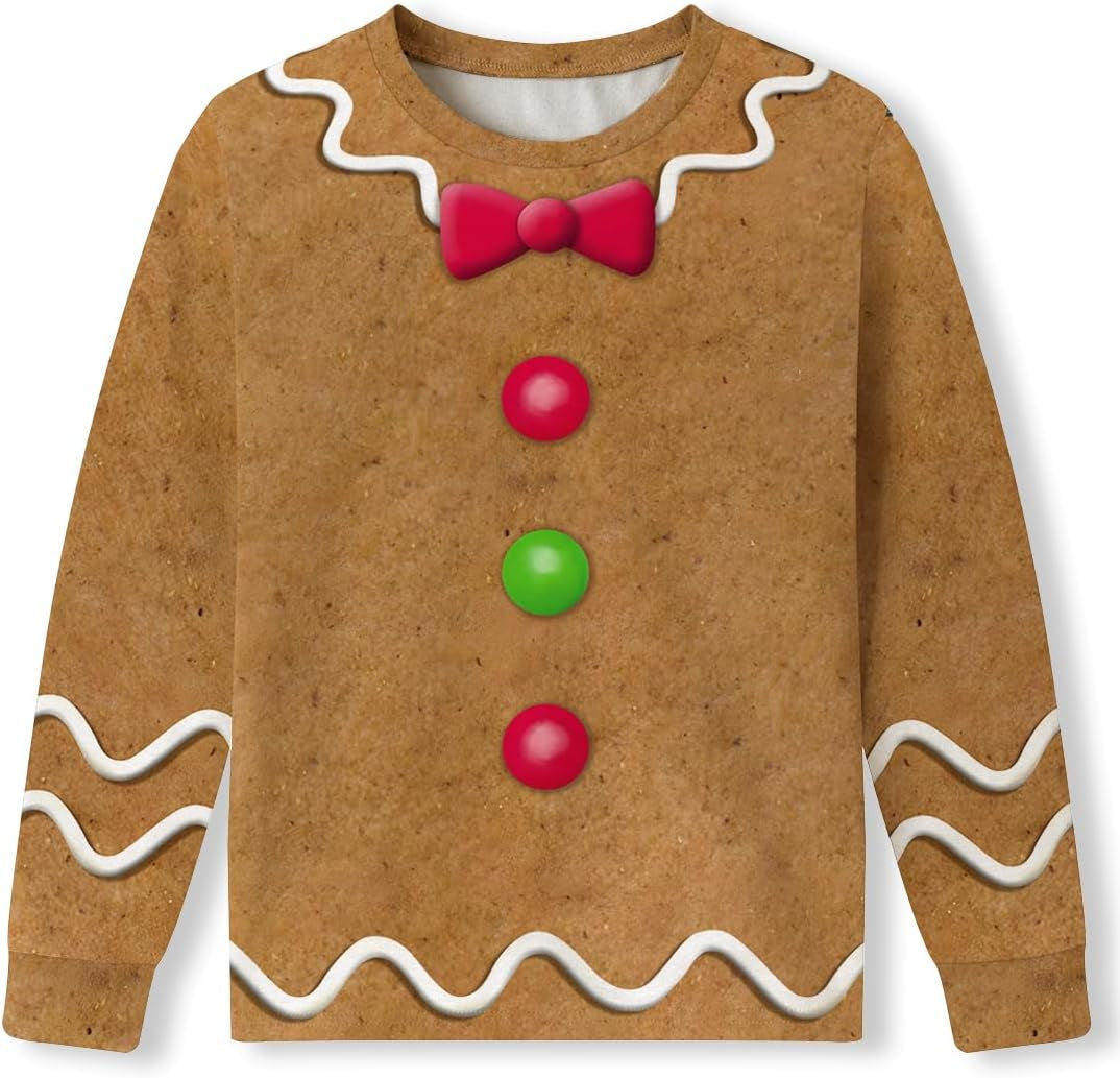Unisex Kid'S Christmas Ugly Top Funny Long Sleeve Shirt 4-12 Years