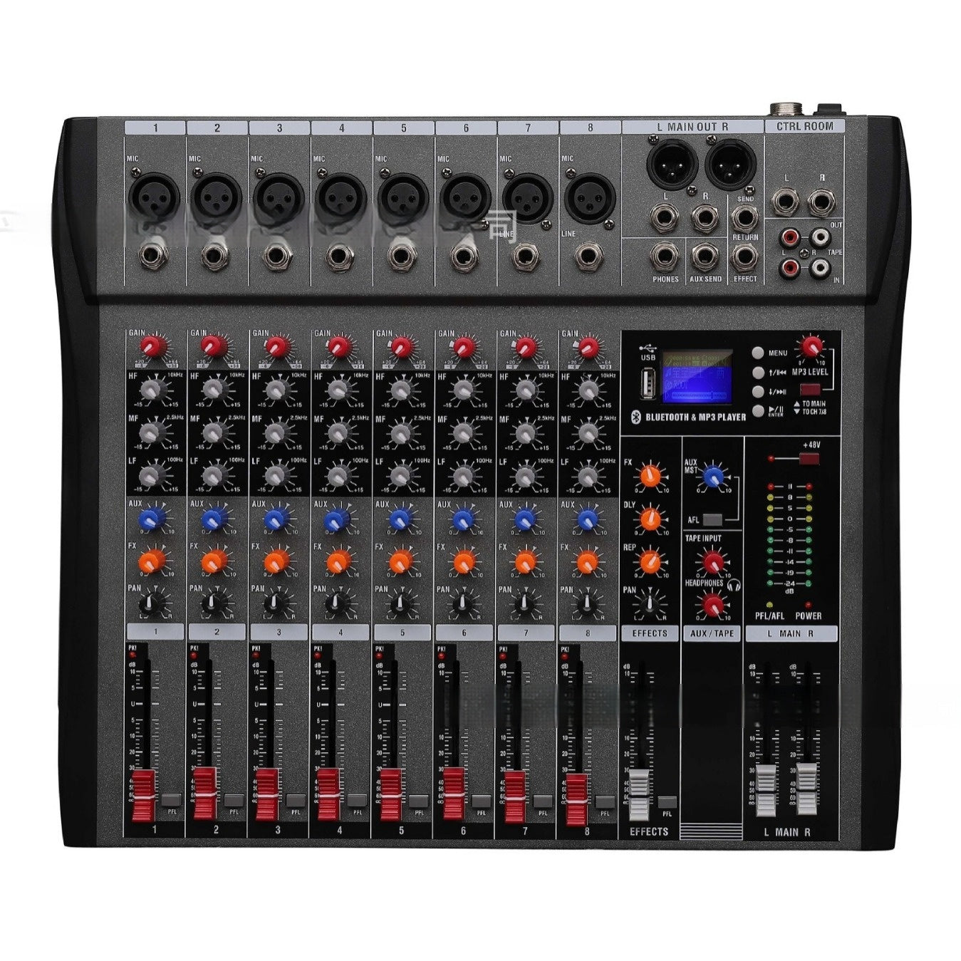 CT8 Professional 8-way Mixer USB With Bluetooth Monitor DJ Console Audio Mixer