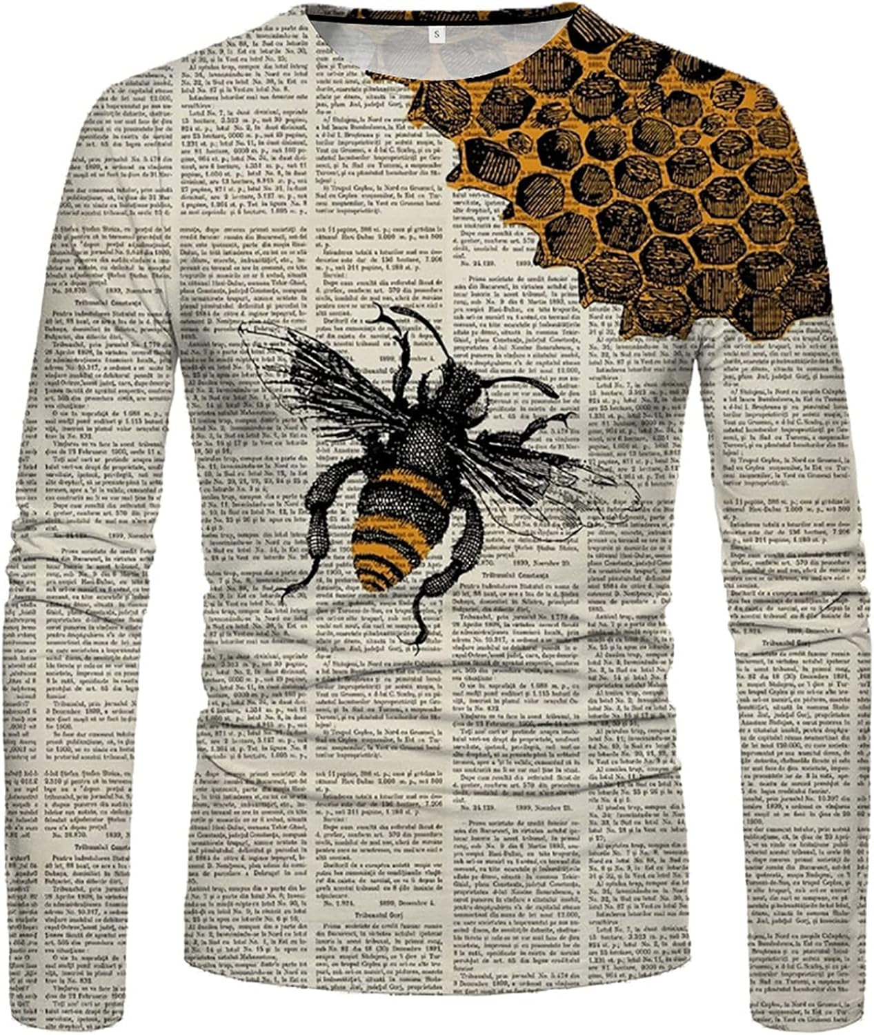 Long Sleeve Shirts for Men Art Bee Printing 3D Graphic Tees Shirts Color Block Tie Dye Tops Mens 3D Tshirts Loose Fit White