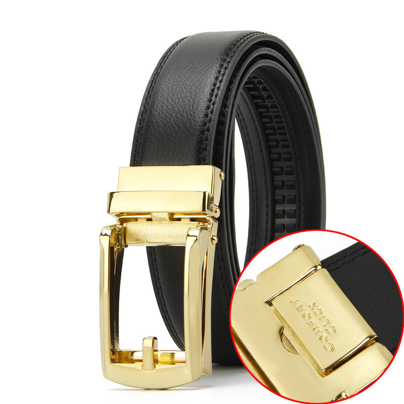 Men's Leather Belt - Two-Layer Cowhide Automatic Buckle Dress Belt (167g)