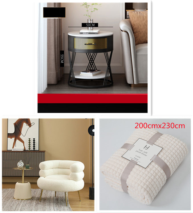 Nordic Round Coffee Table - Italian Slate Metal Side Table with Storage