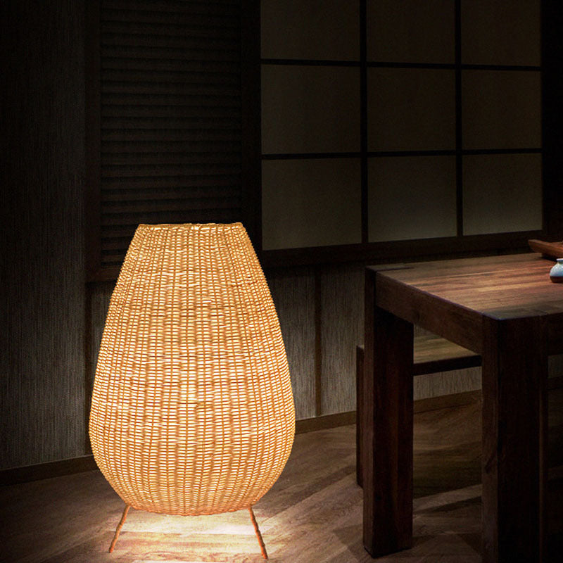 Japanese Rattan Floor Lamp - Handwoven Art Deco Lighting for Living Room & Bedroom