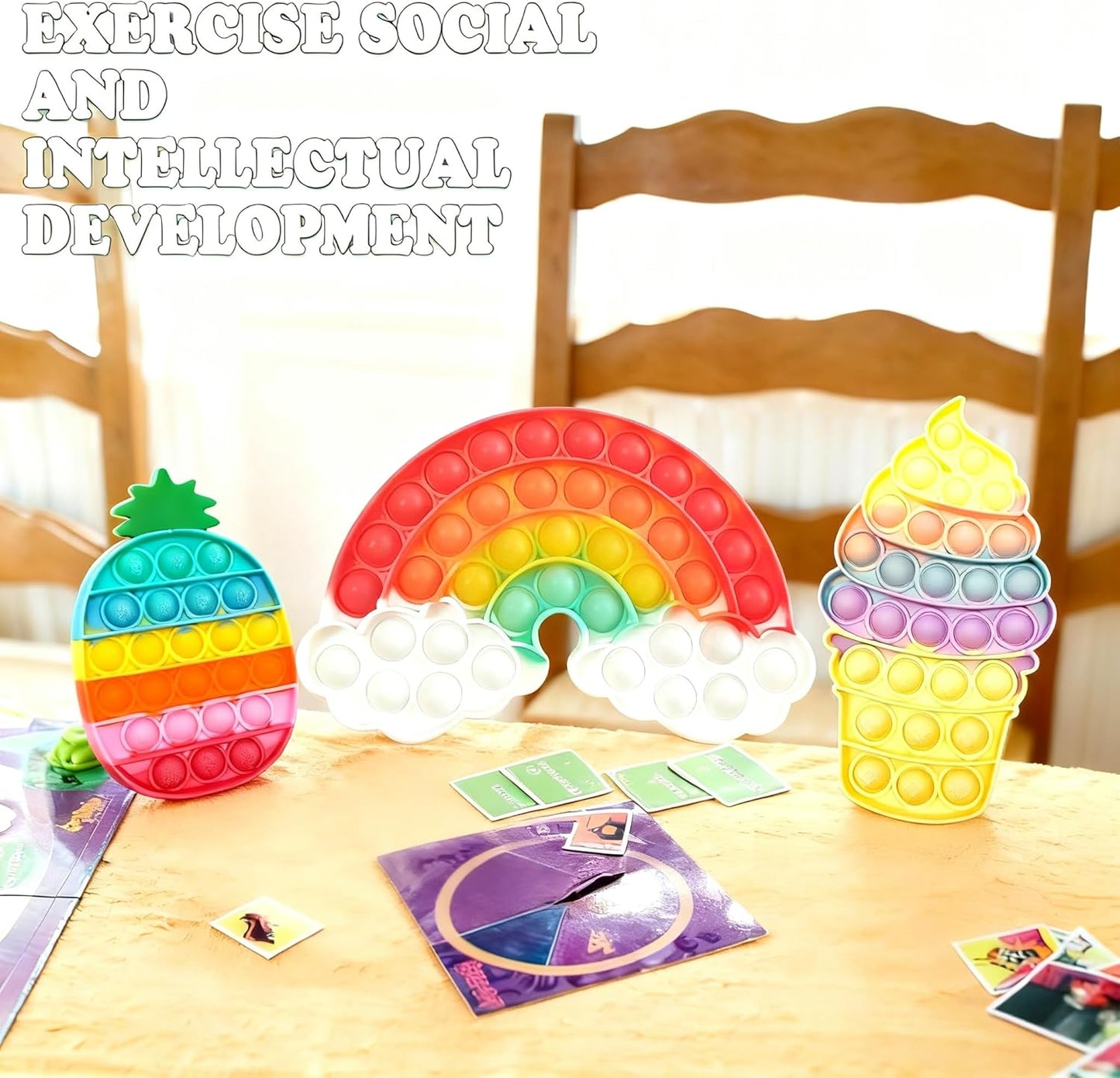 4 Pcs Fidget Toys, Rainbow Push Bubble Fidget Toys Ice Cream Toy Pineapple Squeeze Toys Set for ADHD Autism Stress Relief Toy Gift