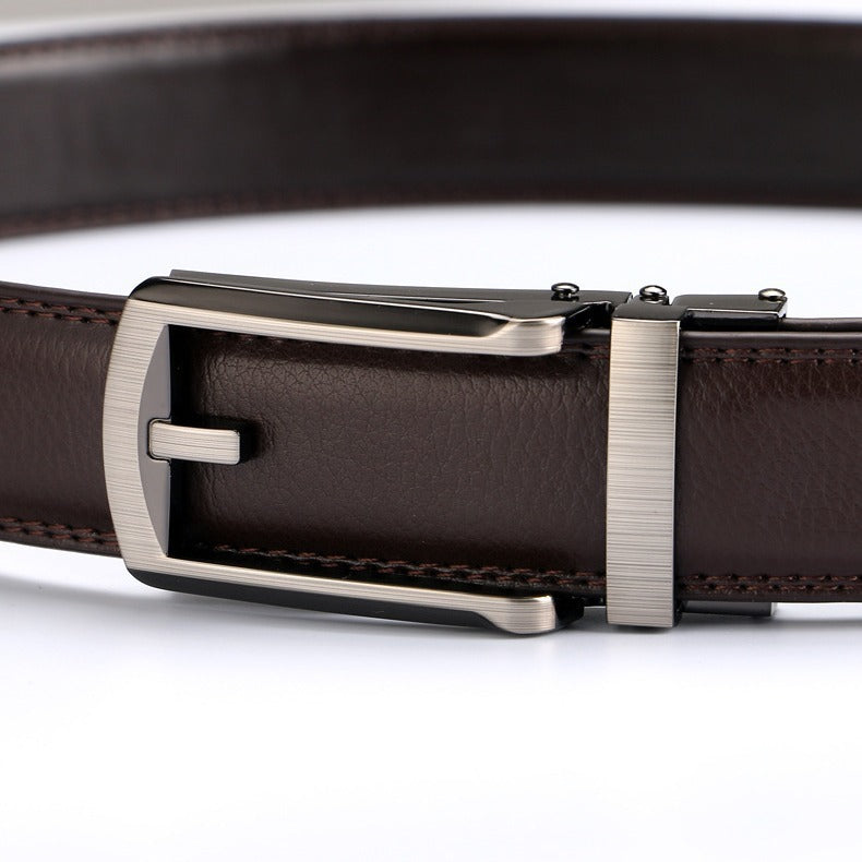 Men's Leather Belt - Two-Layer Cowhide Automatic Buckle Dress Belt (167g)